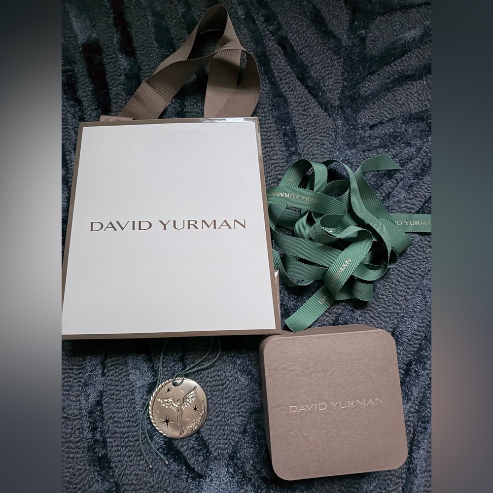David Yurman Paper Bag with Pendant, Box and Green Ribbon
